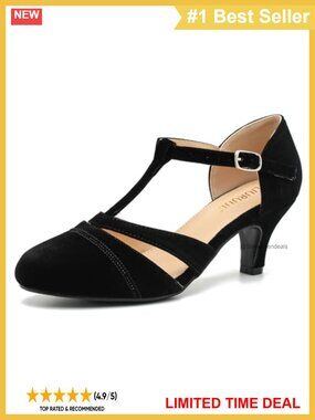 Velvet T-Strap Mary Jane Pumps Kitten Heel Vintage Dress Shoes